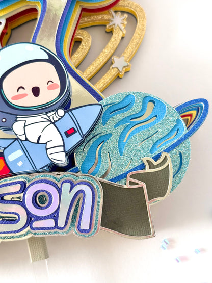 Space Theme Cake Topper - Two the Moon | First Trip Around the Sun