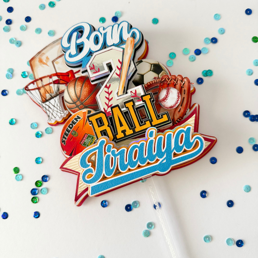 Born Two Ball Cake Topper | Sports Theme Cake Topper